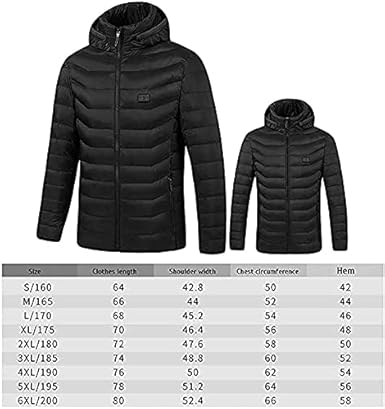 Verwarmde jassen voor heren en dames, elektrische verwarmde jas, winddicht, waterdicht, verwarmde jas met 3 temperaturen, verwarmde jas voor wandelen, skiën en buiten werken, zwart., XXL