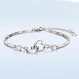 shangwang 925 Sterling Silber Armband Armreif Damen Zirkon Zirkon Doppel Herz Armband Schmuck