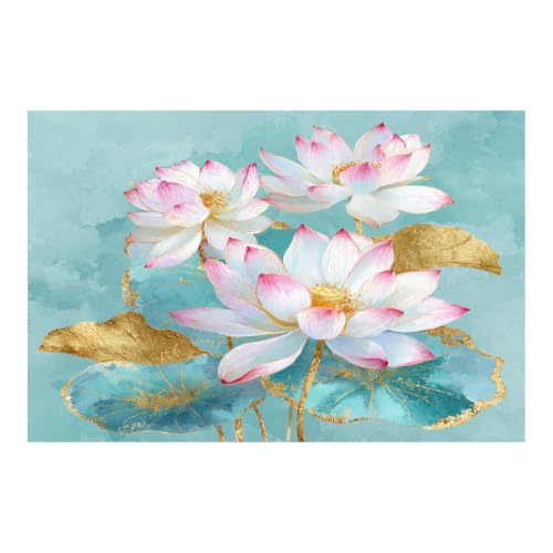 Pintura botánica de lujo dorado y tonos turquesa, lámina floral de alta calidad 40x60cm
