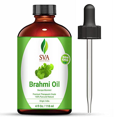 Image of SVA Brahmi Oil - 4 Fl Oz - for Face, Skin Care, Hair Care, Scalp Massage & Body Massage - Carrier Oil with Dropper