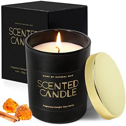 Scented Candle, Candle Gift for Women and Men, Amber & Oud Scented Aromatherapy Candle Gifts, Valentines Gifts for Him, Morher's Day, 30 Hours Burn Time, 160g / 5.5oz Cover