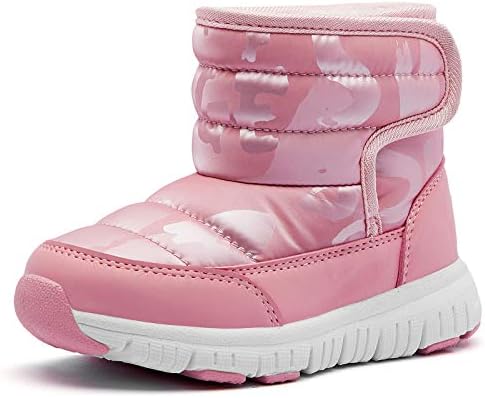 HOBIBEAR Girls Toddler Snow Boots Slip on Waterproof Warm Winter Shoes Outdoor(Pink-Size 4 Toddler)