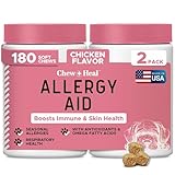 Dog Allergy Chews -180 Delicious Soft Chew Treats - Anti Itch Allergy Relief for Dogs and Cats - Boosts Immune System, Promotes Skin Health - Seasonal Treatment for Pets - Made in The USA