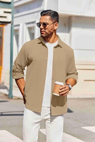 COOFANDY Men's Overshirt Shacket Jacket Mens Textured Button Down Long Sleeve Shirts Fashion Jacket2