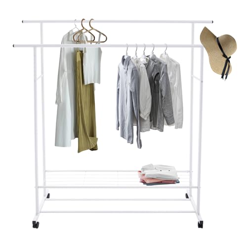 Portant à vêtements sans perçage OUKANING blanc à double étagère
