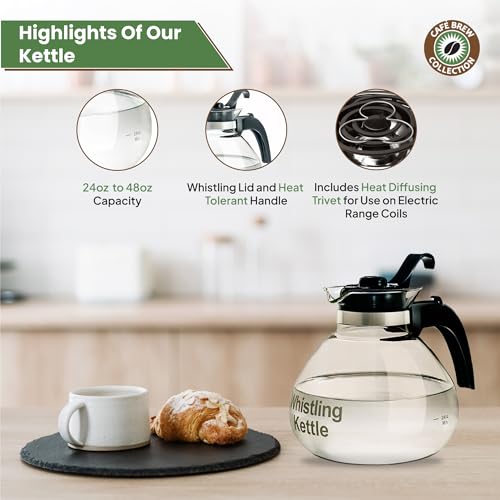 Café Brew Collection WK112 Borosilicate Glass Stove Top Whistling Tea Kettle thumb #7