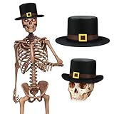Geyoga 12 ft Skeleton Outfits 12 ft Skeleton Pilgrim Hat Outdoor Giant Skeleton Costume Accessories Clothing for Halloween Thanksgiving Garden Lawn Decor