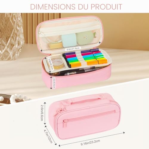 Betarami Trousse à Crayons Portable avec Poignée, Grande et Durable pour Maison, École et Bureau, Rose – vue 3
