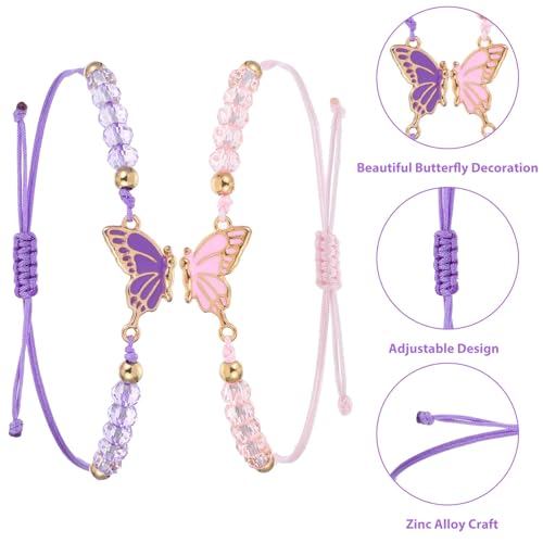 simarro 2pcs Matching Bracelets, Butterfly Friendship Bracelets Adjustable Strand Best Friends Bracelet, Handmade Charm Couples Jewelry Gifts for Women Couples Friend3