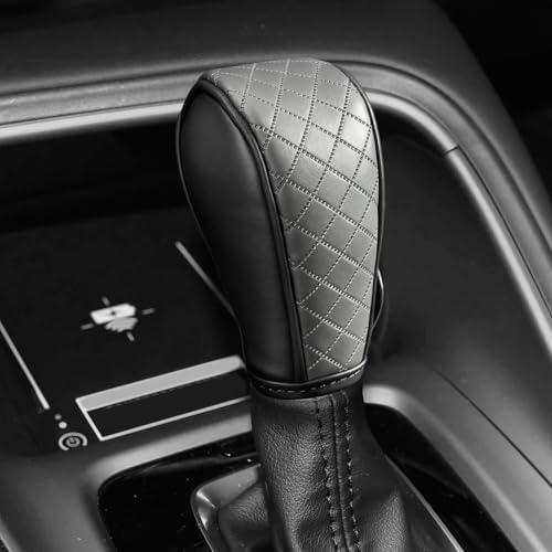 Surosha Car Gear Shift Cover, Shift Knob Cover, Breathable Leather Vehicle Gear Shifter Stick Protector, Anti-Slip Automotive Shifting Lever Decoration Accessories for Car SUV Truck (Black Gray)