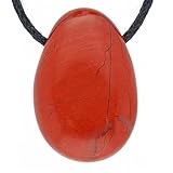 Lebensquelle Plus Tropfen Anhänger mit Baumwollband + Edelsteinkarte | Set-Angebot Echter Edelsteinanhänger | Gebohrter Trommelstein Tropfenanhänger (Jaspis, rot)