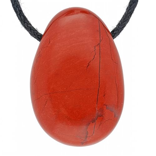 Lebensquelle Plus Tropfen Anhänger mit Baumwollband + Edelsteinkarte | Set-Angebot Echter Edelsteinanhänger | Gebohrter Trommelstein Tropfenanhänger (Jaspis, rot)