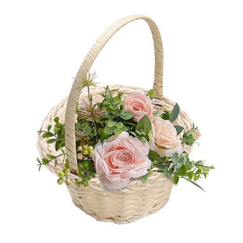 Wicker Basket With Handle, Small Wicker Storage Baskets, Wickers Woven Wedding, Flower Girls, Easter, Birthday Bedroom Christmas Nursery, Display & Gift Hamper Basket, Natural