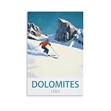 Rylvlrie Dolomites Italy Vintage Travel Poster Ski 08x12inch(20x30cm) Canvas Poster Wall Art Living Room Home Decor