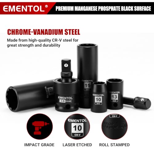 Image of EMENTOL 32Pcs 3 /8 inch Dr. Impact Socket Set, 8-22mm, 12-Pt, CR-V