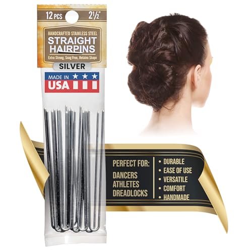 Amish Valley Products Straight Stainless Steel Heavy Duty Snagless Hairpins Handmade Hair Pin (Silver, 2 1/2 Inch)