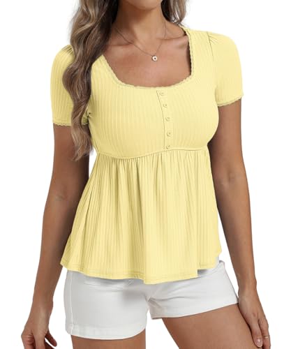 Image of Belle Poque Women's Summer Cute Tops Short Sleeve Babydoll Peplum Top 2026 Square Neck Casual Shirts Teen Top Tee