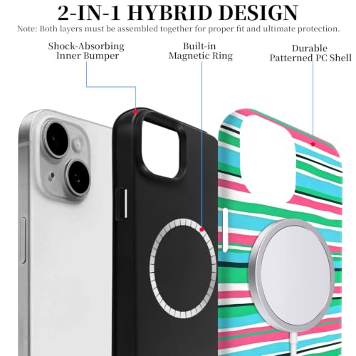 Coque compatible MagSafe iPhone 15 antichoc à rayures mignonne