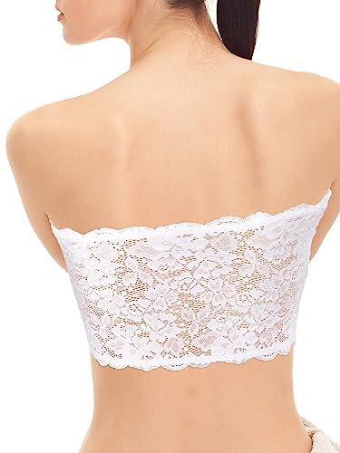 Boao 4 Pieces Women Lace Bandeau Bra Tube Top Cleavage Cover Elastic Strapless No Sponge Pad No Underwire Bra for Daily Favor4