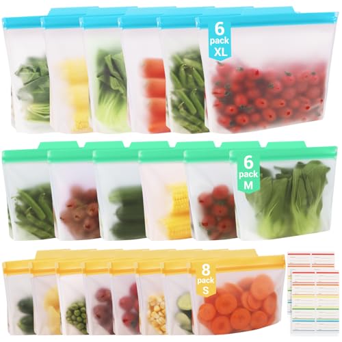 COKWEL 20 Stück Gefrierbeutel Wiederverwendbar, Stand Boden Design Zipper Lebensmittel-Beutel, Silikonbeutel Aufbewahrungsbeutel Sandwichbeutel Küche Beutel für Gemüse Milch Snacks Fleisch