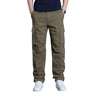 Olmecs Hommes Pantalons Elastique Coton Taille Plus Cargo Droite avec Poches Printemps/Automne, Kaki,XL