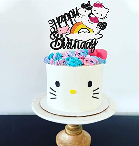 Cute Kittyy Cat Happy Birthday Cake Topper For Cartoon Hello Cat Kittyy Theme Cake Decor Girl Child Party Decoration Kid's Rainbow Birthday Supplies #TOP5