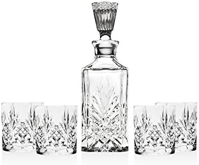 Godinger 5 Piece Crystal Whiskey Bar Set - 4 Dofs, 1 Decanter, 32...
