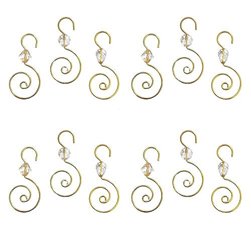 HOHIYA Gold Christmas Ornament Hook Hanger with Acrylic Crystal GEM 2.5inch 36pcs