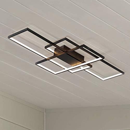 Leniure Black Modern Square LED Light Ceiling Lamp Chandelier Lighting Fixture 35" Wide 22" Deep 3" High, Warm White 3000K