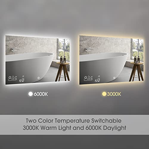 Byecold Smart Bathroom Mirror With Bluetooth Wi-Fi Enabled Weather Display, 32”X 24” Fog Free, Led Light Vanity Mirror Backlit Frameless Lighted Touch Sensor Makeup For Wall - Horizontally Hang Only #TOP3