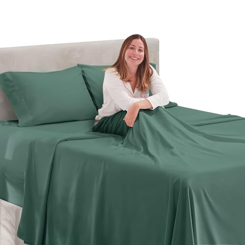 Image of Hearth & Harbor Extra Deep Pocket Full Size Sheets - 4 Piece Hotel Luxury Full Size Sheet Set Fits Up to 24 inch Mattress - Ultra Soft Luxury Bed Sheet Set - Full, Forest Green | 4 Piece Bed Sheet Set, Ultra Soft & Breathable, Fits Up to 24 inch Mattress, Hotel Luxury