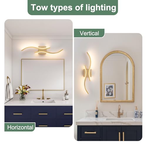 Image of CANEOE Gold Modern Wall Sconce Set of Two, 24in Dimmable Led Wall Sconce Lighting, Hardwire Indoor Wall Lamps for Living Room Bedroom Bathroom Hallway (2 Packs) (Gold, 24in)
