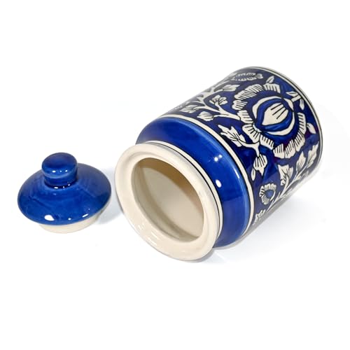 Image of Ceramic Pickle Jars For Storage Achar Chini Mati Barni Bharani Jars Jadi Jaadi Jadilu Pots Containers For Storing Salt, Tamarind Kitchen Storage With Lid, 850ML NON AIRTIGHT - Royal Blue