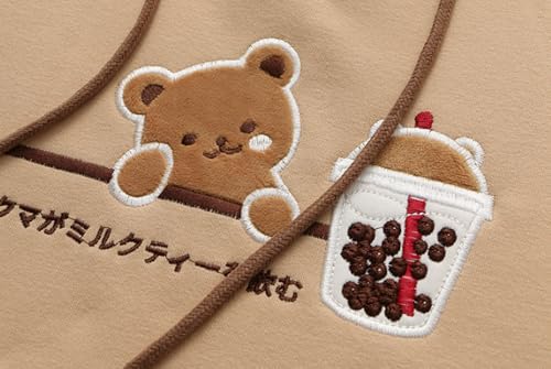 FANCYKIDS Dinosaur Bunny Rabbit Bear Cat Ears Hoodie For Girls Teens Teenagers Oversize Top Sweatshirt Jumper Shirt (BrownN)