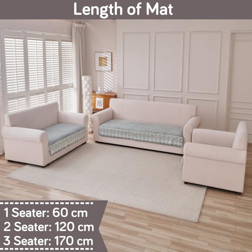 Image of HOKIPO 'BelleLace Series' 6 Seater Sofa Cover Mat in 3 Seater and 2 Seater and 1 Seater Configuration | Imperial Milk Velvet Mat with Anti Slip Backing, Cloud Grey (AR-5966+5964+5962-LGRY)