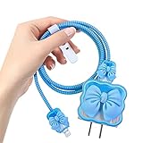 CameCosy Lovely Cable Protector for iPhone 18W/20W USB-C Charger with 3D Bow Tie Wave Design,Clear Soft Phone Charging Protective Case Data Line Cover Cute Cable Saver for iPhone Charger-Blue