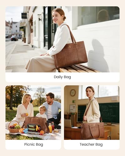 Image of LOVEVOOK Lunch Bag for Women, Leather Work Laptop Tote Bag with Insulated Lunch Compartment&Cup Holder, 15.6 Inch 2 in 1 Lunch Tote for Business, Teacher, Nurse, Office, College, Casual