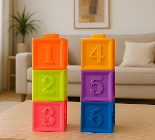 Cuddle Cubes – Soft Baby Building Blocks (Set of 6) • BPA-Free Chew-Safe Sensory Blocks for Toddlers (6+ Months) • Bath-Safe, Educational with Shapes,