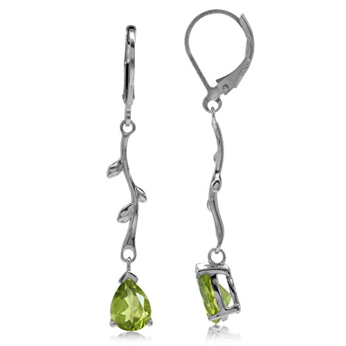 Silvershake 2.32ct. Natural Peridot White Gold Plated 925 Sterling Silver Vine Leaf Leverback Dangle Earrings