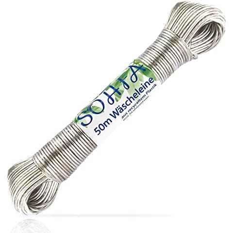 SOHFA 50m Wäscheleine mit Stahlkern - Wäscheleine extra stark für Haushalt, Garten und Camping - Robustes Wäscheseil aus ca. 3mm stabilen Stahlkern und 100% recycelter PVC Ummantelung Cover
