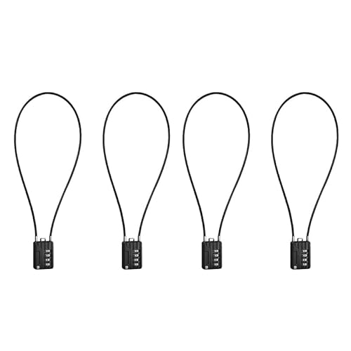 RESET-200 (4 Pack) 4 Digit Combination Flexible Cable Padlock,20 inch (50 cm) Long Lock, 3mm Diameter Cable for Trash Can Lid, Locker, Cabient, Luggage, Suitcase, Gun, Pistol, Toolbox, Helmet - Black