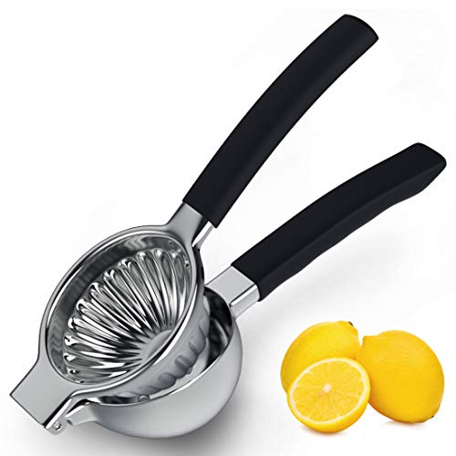 JKZJ Exprimidor Limón Duradero de Acero Inoxidable 304, Exprimidor Naranjas Manual de 13 Filtros con Mango de Silicona, Exprimidor Zumo para Frutas de Tamaños Grandes (Black)