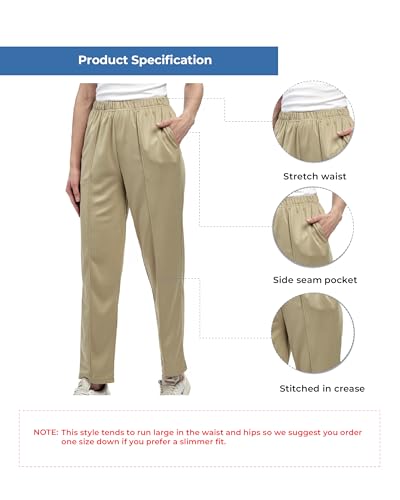 Women's Classic 100% Poly single Jersey Knit Pants-Pull On Dressy Casual Slacks Elastic Waist,Tapered Leg,Side Seam Pockets2