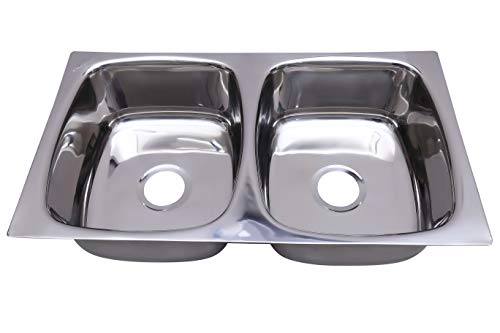 Image of CROCODILE 304 Grade Stainless Steel Double Bowl Kitchen Sink (32 inch x 18 inch x 8 inch Double Bowl, Glossy Finish)