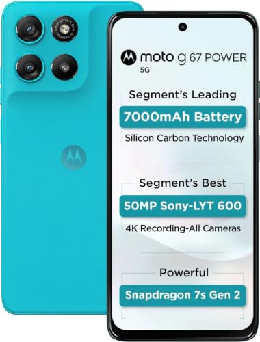Image of Motorola Moto G67 Power 5G - Pantone Curacao Blue 12GB RAM + 256GB Storage | 7000mAh Battery | Snapdragon 7s Gen 2 | 30W TurboPower Charging | 5G Smartphone