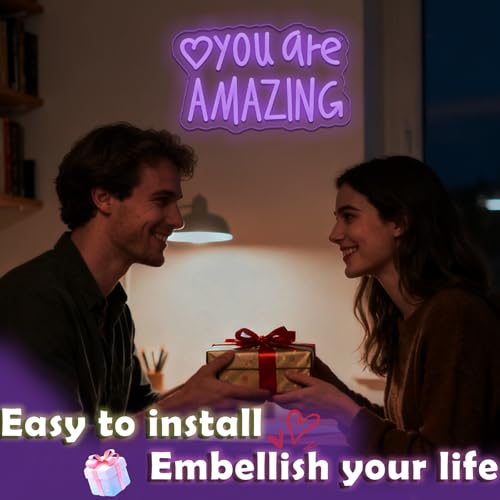 Image of You Are Amazing Neon Sign,Classroom Teen Room Wall decorations | Silicone Light Strips, Acrylic Sheets,USB Interface,Size: 13.6 in* 8.4 in,Wall Decorations in Classrooms and Teengirls' Rooms