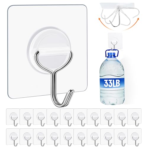 YSJNUS Adhesive Wall Hooks for Hanging Heavy Duty 33lb, Waterproof and Rustproof Transparent Self...