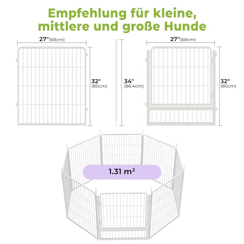 SunsGrove 8-teilig Welpenauslauf 80cm Hoch, Rutschfester Hundestall für drinnen mit 1 Türen, Anti-Rost Hundezaun, Automatische Verriegelung, Weiß