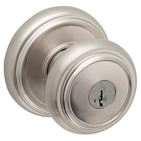 Baldwin Alcott, Entry Door Knob Handle with Keyed Lock Featuring SmartKey Re-key Technology and Microban Protection, in Satin Nickel Cover