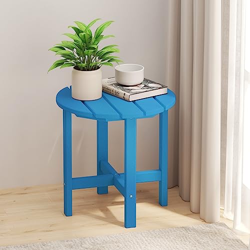 Bonzy Home Adirondack Outdoor Side Table 17.72" Small Round Table, Weather Resistant Hdpe Plastic End Table For Patio, Porch, Pool, Beach, Garden(Blue) #TOP5